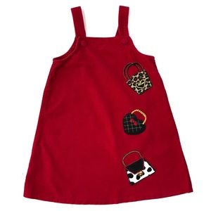 [Rare, Too!] Red Corduroy Dress with Purse Designs